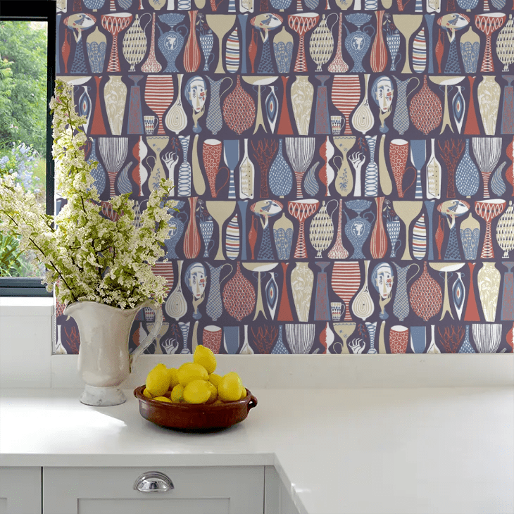 Pottery Wallpaper - Red and Blue - Boråstapeter - 1760 - Premier Wallcovering