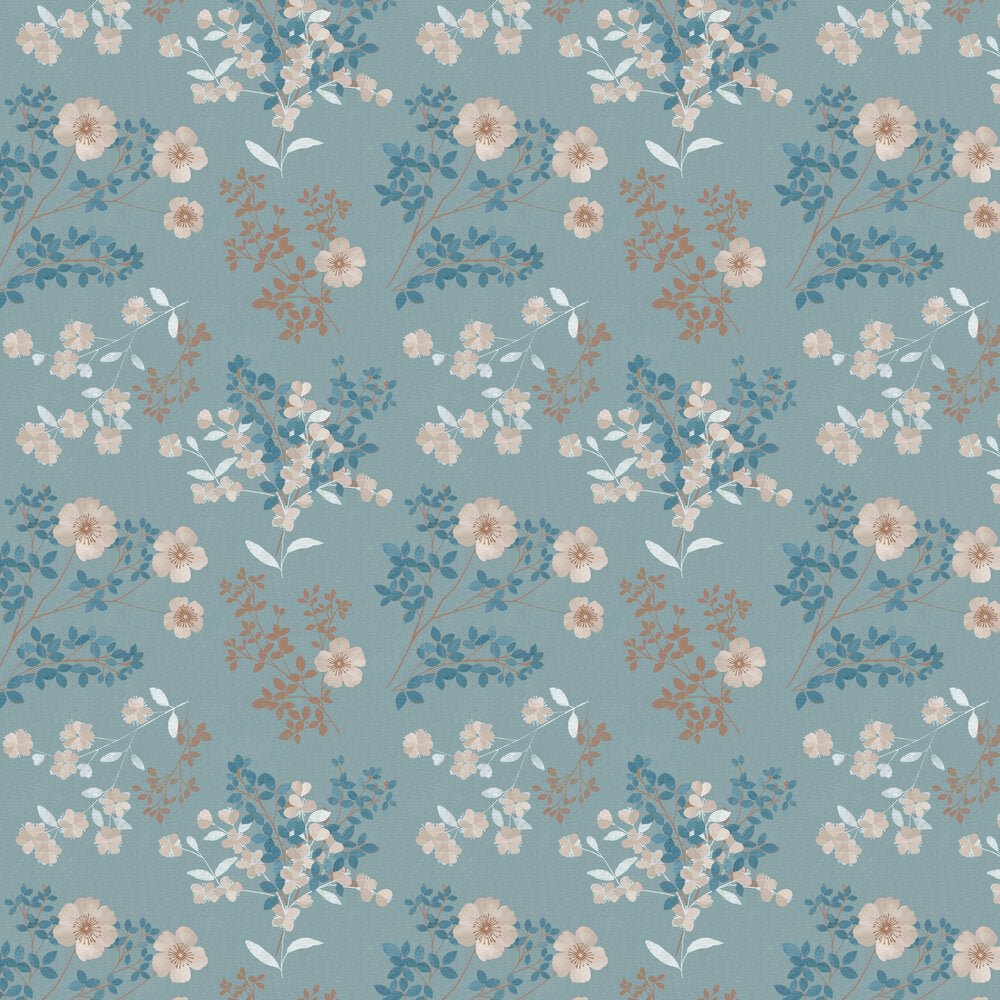 Prairie Rose Wallpaper - Blue - Boråstapeter - 7232 - Premier Wallcovering