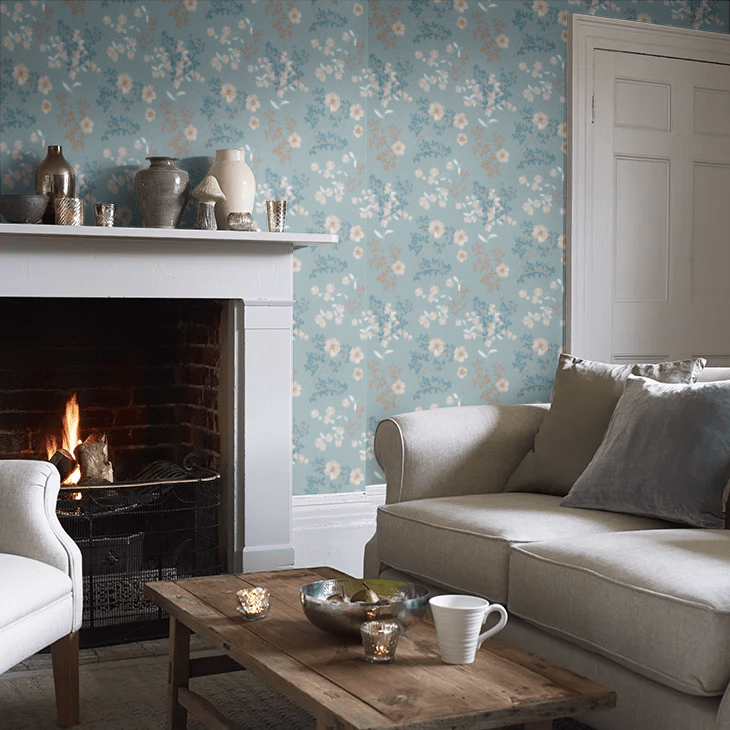 Prairie Rose Wallpaper - Blue - Boråstapeter - 7232 - Premier Wallcovering