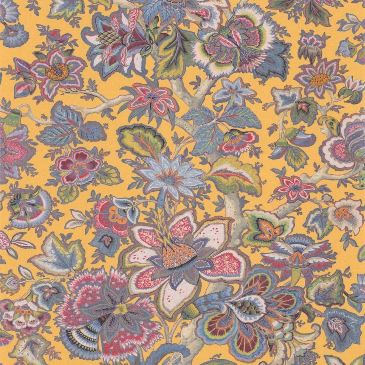 Provence Les Belles Toiles De Jouy Wallpaper - Multico Fond Jaune - Casadeco - 87942407 - Premier Wallcovering