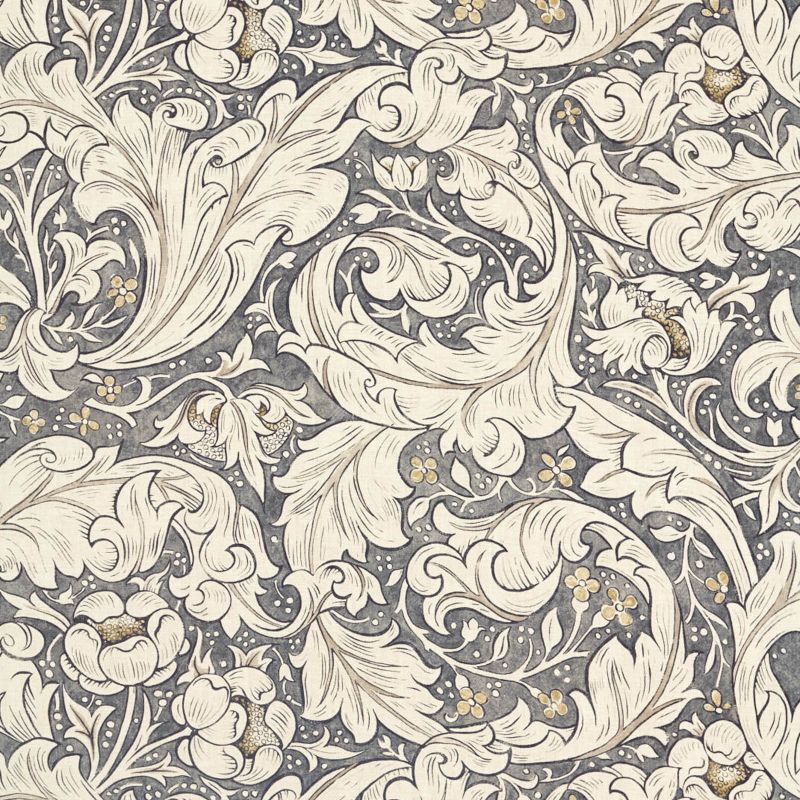 Pure Bachelors Button Print Fabric - Black Ink - Morris & Co - 226485 - Premier Wallcovering