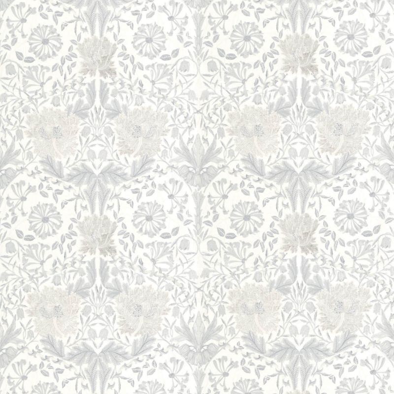 Pure Honeysuckle & Tulip Embroidery Fabric - Lightish Grey - Morris & Co - 236650 - Premier Wallcovering