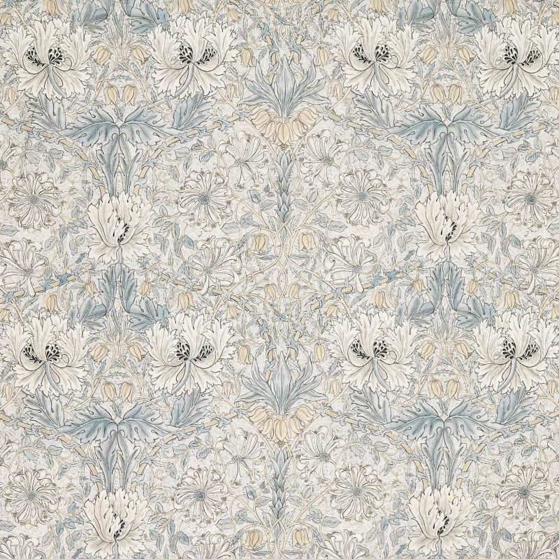 Pure Honeysuckle & Tulip Sheer Wide Width Fabric - Soft Blue/Linen - Morris & Co - 227300 - Premier Wallcovering