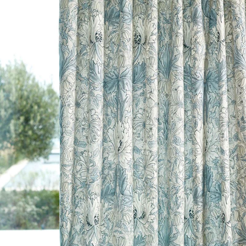 Pure Honeysuckle & Tulip Wide Width Fabric - Soft Mint/Grey - Morris & Co - 227289 - Premier Wallcovering