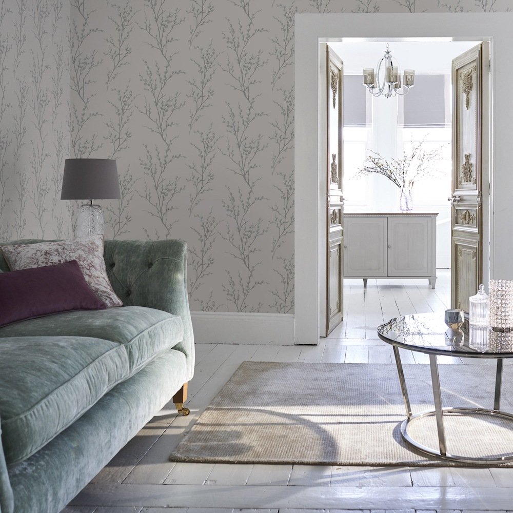 Pussy Willow Wallpaper - Off White/Steel - Laura Ashley - 113359 - Premier Wallcovering