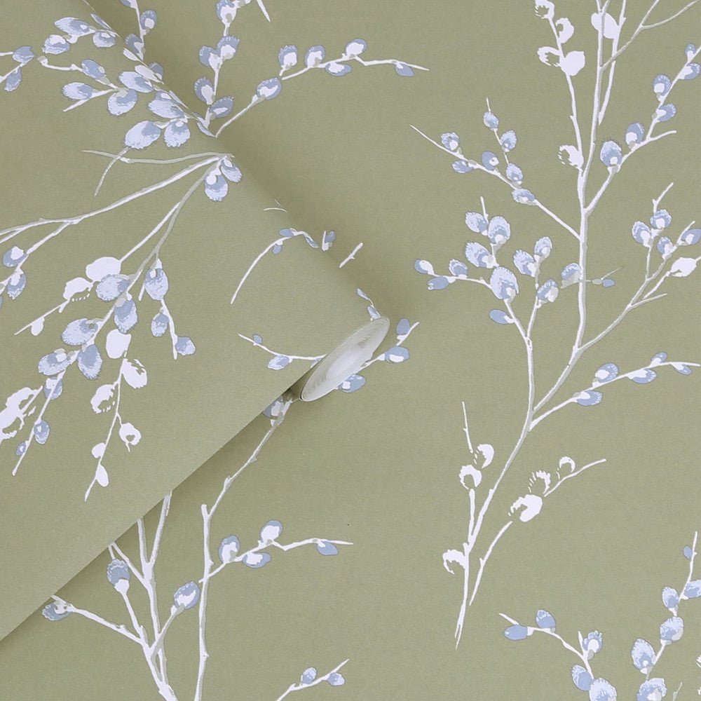 Pussy Willow Wallpaper - Moss Green - Laura Ashley - 121074 - Premier Wallcovering