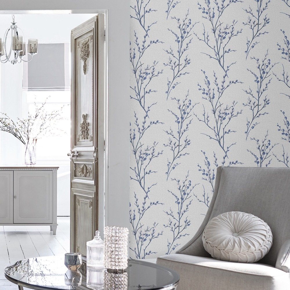 Pussy Willow Wallpaper - Off White/Midnight - Laura Ashley - 113360 - Premier Wallcovering