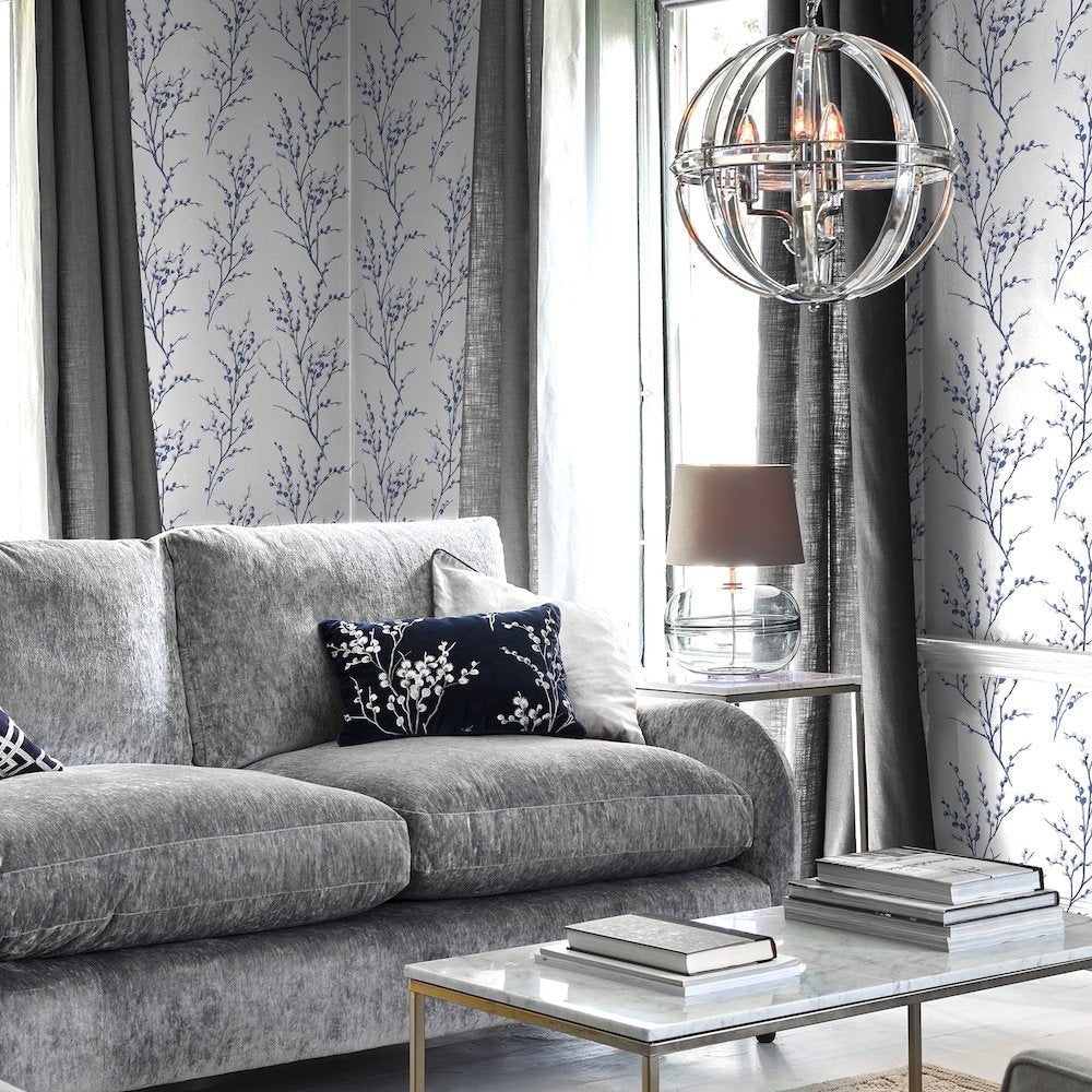Pussy Willow Wallpaper - Off White/Midnight - Laura Ashley - 113360 - Premier Wallcovering