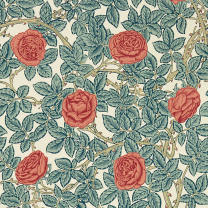 Rambling Rose Wallpaper - Emery Blue/Spring Thicket - 217206 - Morris & Co - Premier Wallcovering