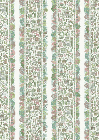 Ravi Ribbon Wallpaper - Pistachio Rose - Lewis & Wood - Premier Wallcovering