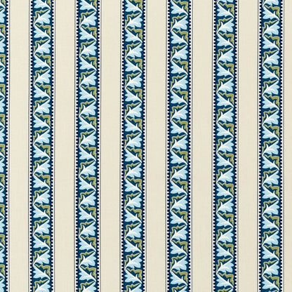 Red Car Stripe Fabric - Indigo/Linen - Morris & Co - 227247 - Premier Wallcovering