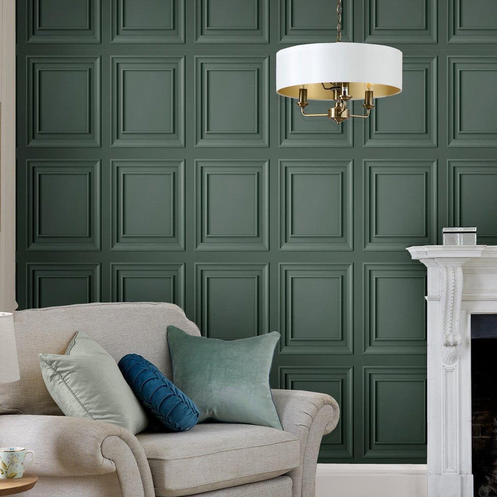 Redbrook Wood Panel Wallpaper - Fern Green - Laura Ashley - 119844 - Premier Wallcovering
