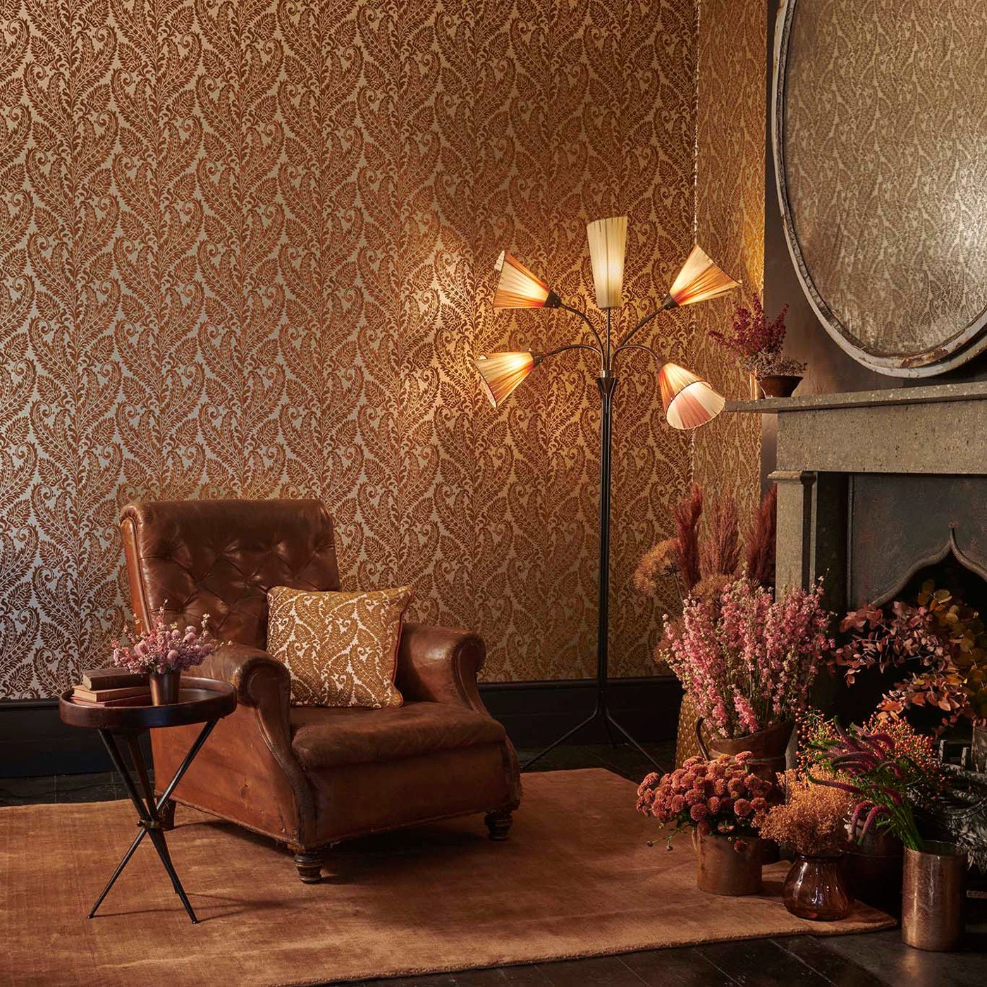 Regale Wallpaper - Russet/Gilver - Clarke & Clarke - W0161/04 - Premier Wallcovering