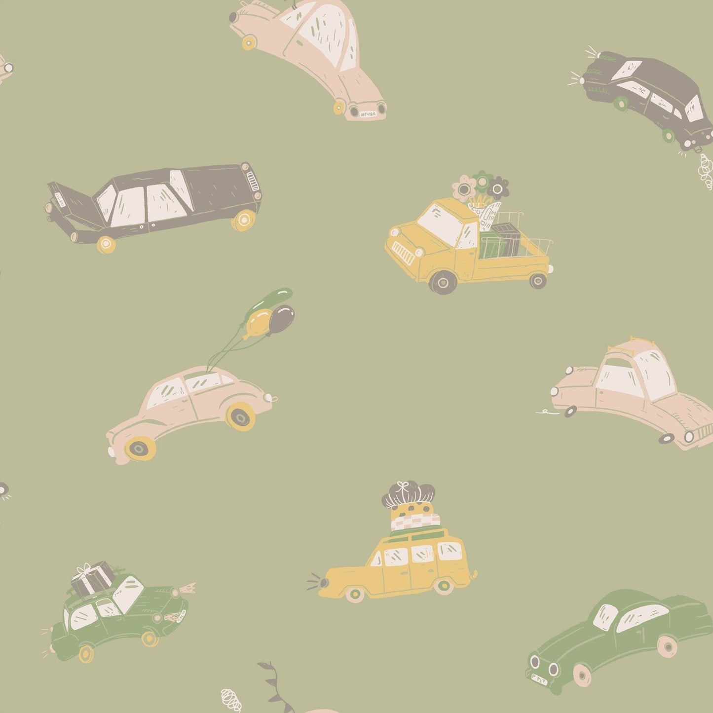 Resan Bilarna Kids Wallpaper - Green - Galerie - Resan - 29012 - Premier Wallcovering
