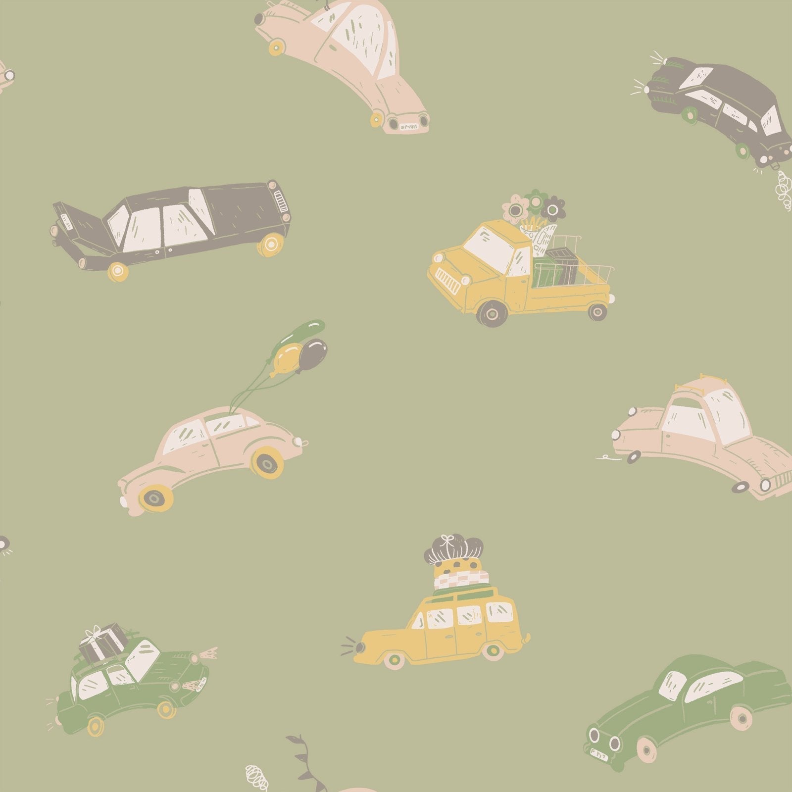 Resan Bilarna Kids Wallpaper - Green - Galerie - Resan - 29012 - Premier Wallcovering