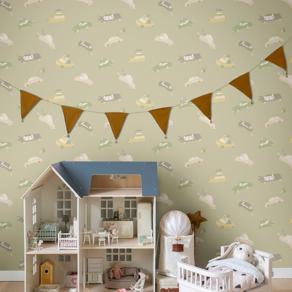 Resan Bilarna Kids Wallpaper - Green - Galerie - Resan - 29012 - Premier Wallcovering