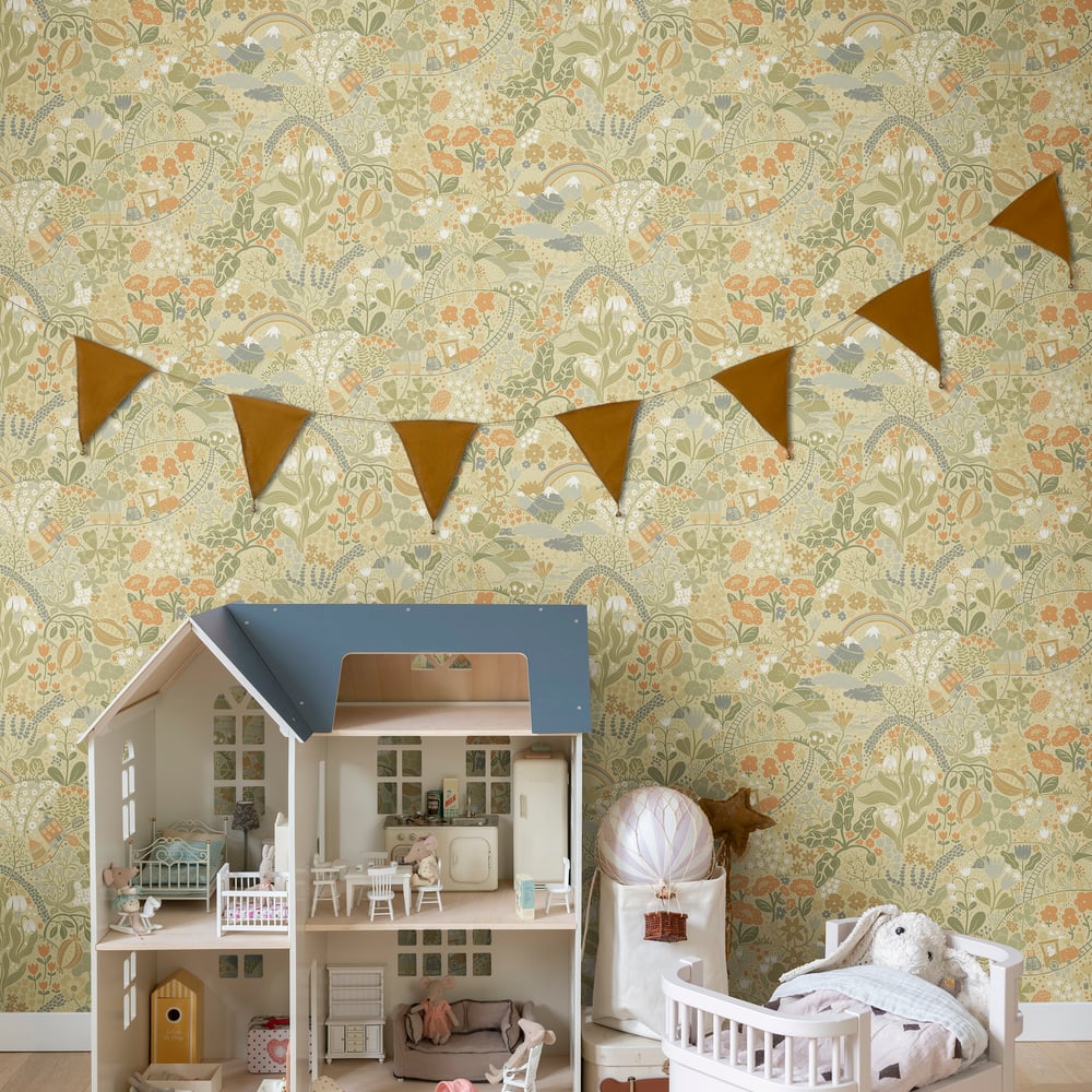Resan Floral Kids Wallpaper - Beige - Galerie - Resan - 29030 - Premier Wallcovering