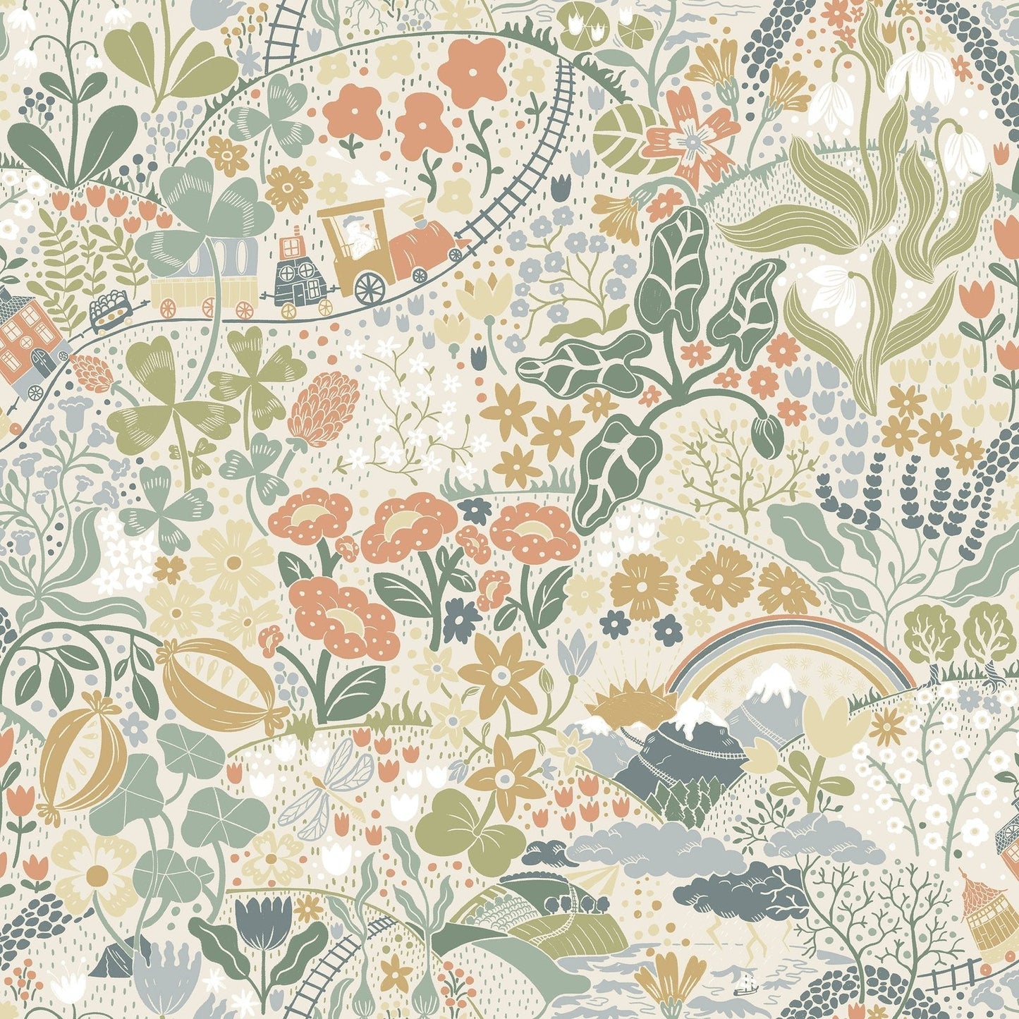 Resan Floral Kids Wallpaper - Green - Galerie - Resan - 29029 - Premier Wallcovering