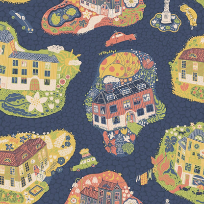 Resan Staden Town Wallpaper - Navy - Galerie - Resan - 29010 - Premier Wallcovering