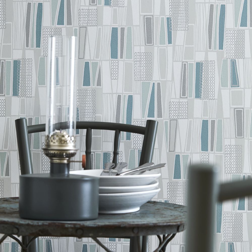 Retro Wallpaper - Grey / Blue - Boråstapeter - 5470 - Premier Wallcovering