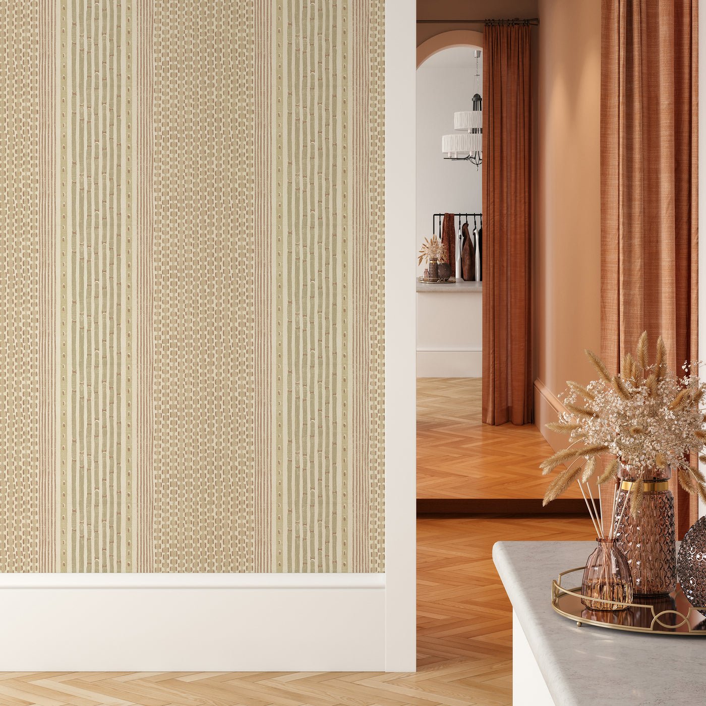 Rita Stripe Wallpaper - Blush and Soft Olive - Josephine Munsey - JMW-104221 - Premier Wallcovering