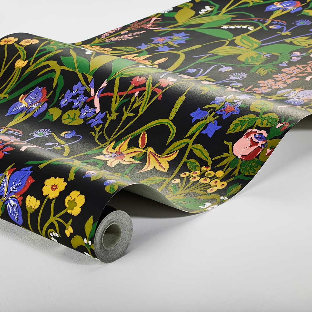 Ros och Lilja Wallpaper - Black - Boråstapeter - 1964 - Premier Wallcovering