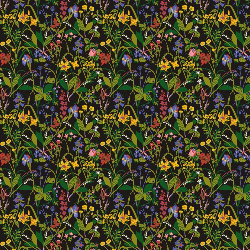 Ros och Lilja Wallpaper - Black - Boråstapeter - 1964 - Premier Wallcovering