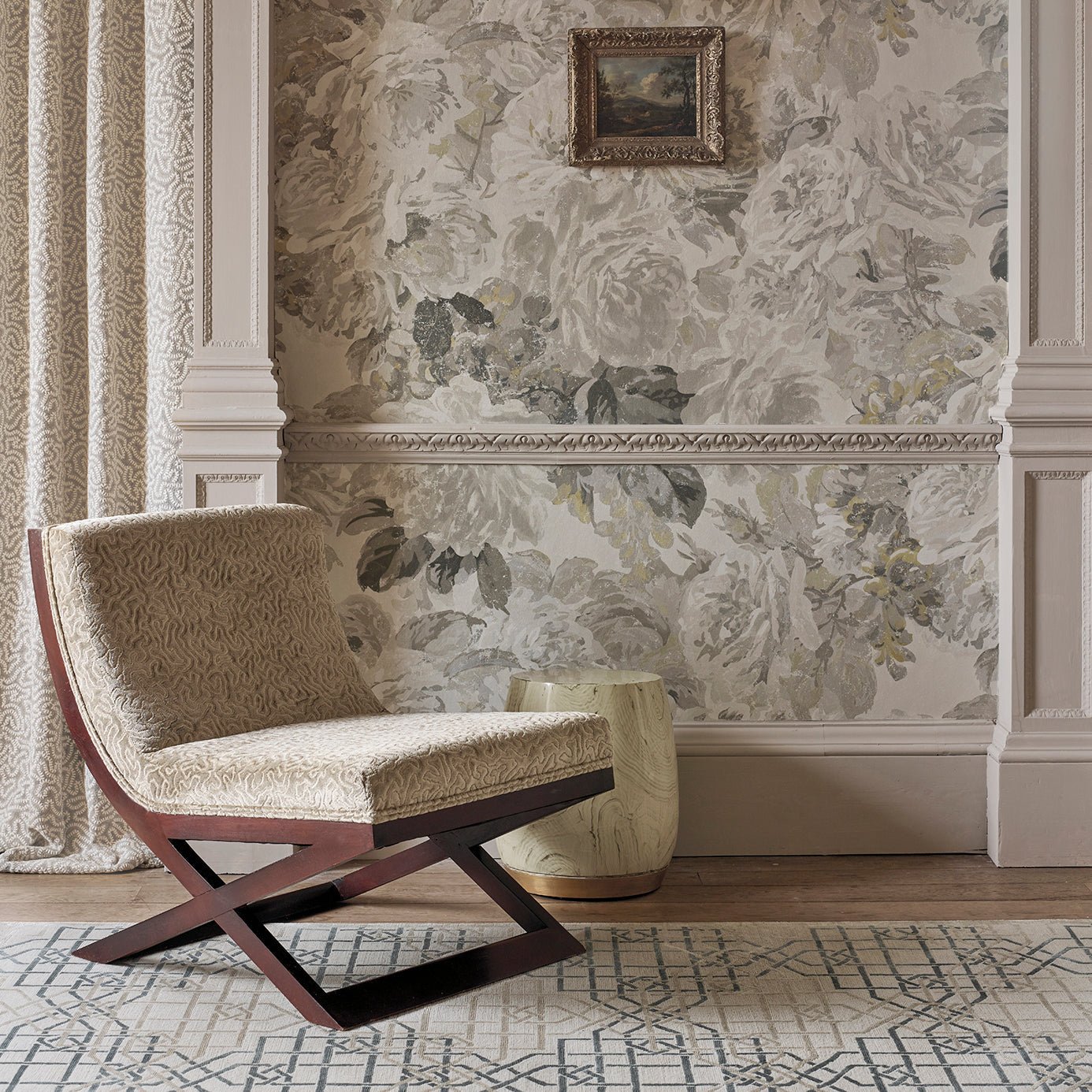 Rose Absolute Wallpaper - Linen/Gold - ZDAR312853 - Zoffany - Morris Wallpaper