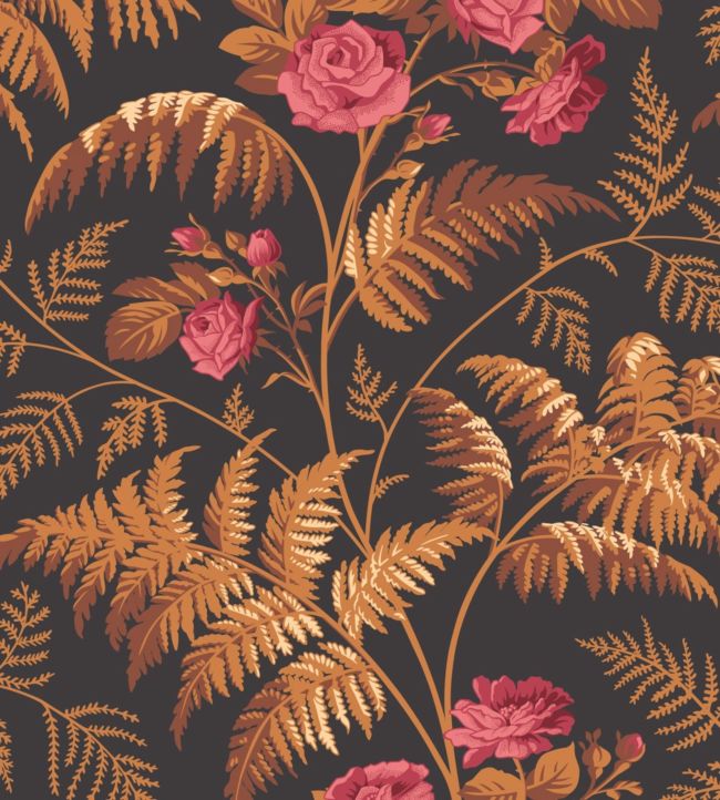 Rose Wallpaper - Rose & Burnt Orange on Black - 115/10029 - Cole & Son - Premier Wallcovering