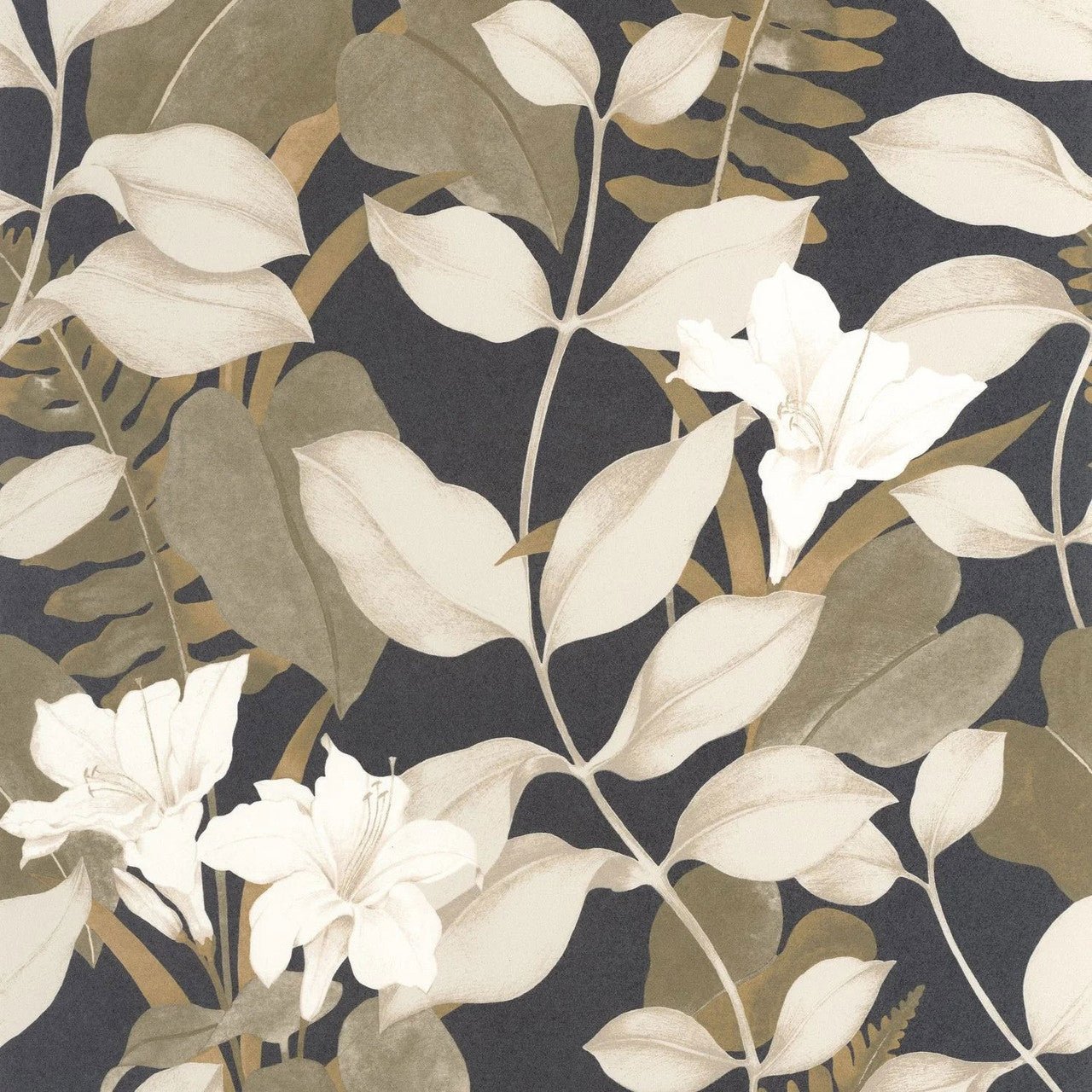 Royal Lily Soliflore Wallpaper - Tabac / Ardoise - Casadeco - 200269519 - Premier Wallcovering