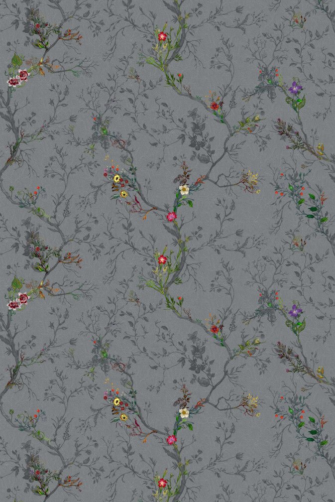 Ruskin Floral Fabric - Charcoal - Timorous Beasties - DIGI/RSF/3062/01 - Premier Wallcovering
