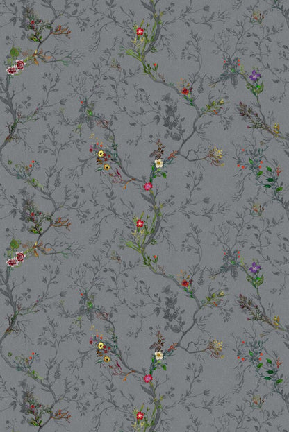 Ruskin Floral Fabric - Charcoal - Timorous Beasties - DIGI/RSF/3062/01 - Premier Wallcovering