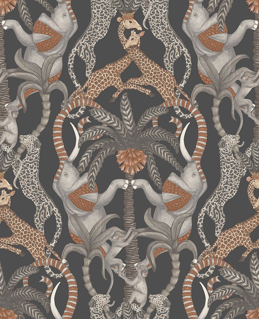 Safari Totem Wallpaper - Ginger & Taupe on Charcoal - 119/2009 - Cole & Son - Premier Wallcovering