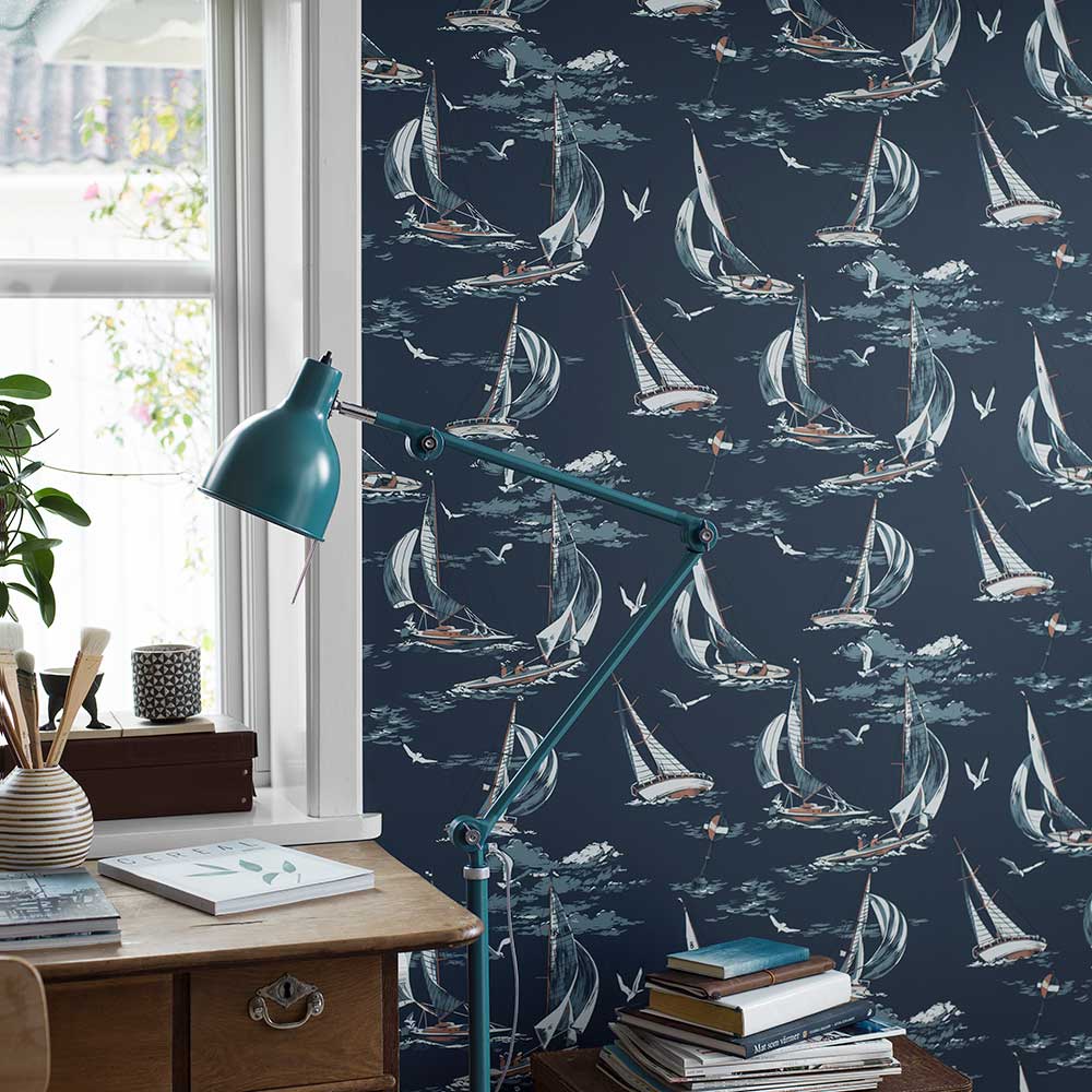 Sailboats Wallpaper - Dark Blue - Boråstapeter - 8853 - Premier Wallcovering