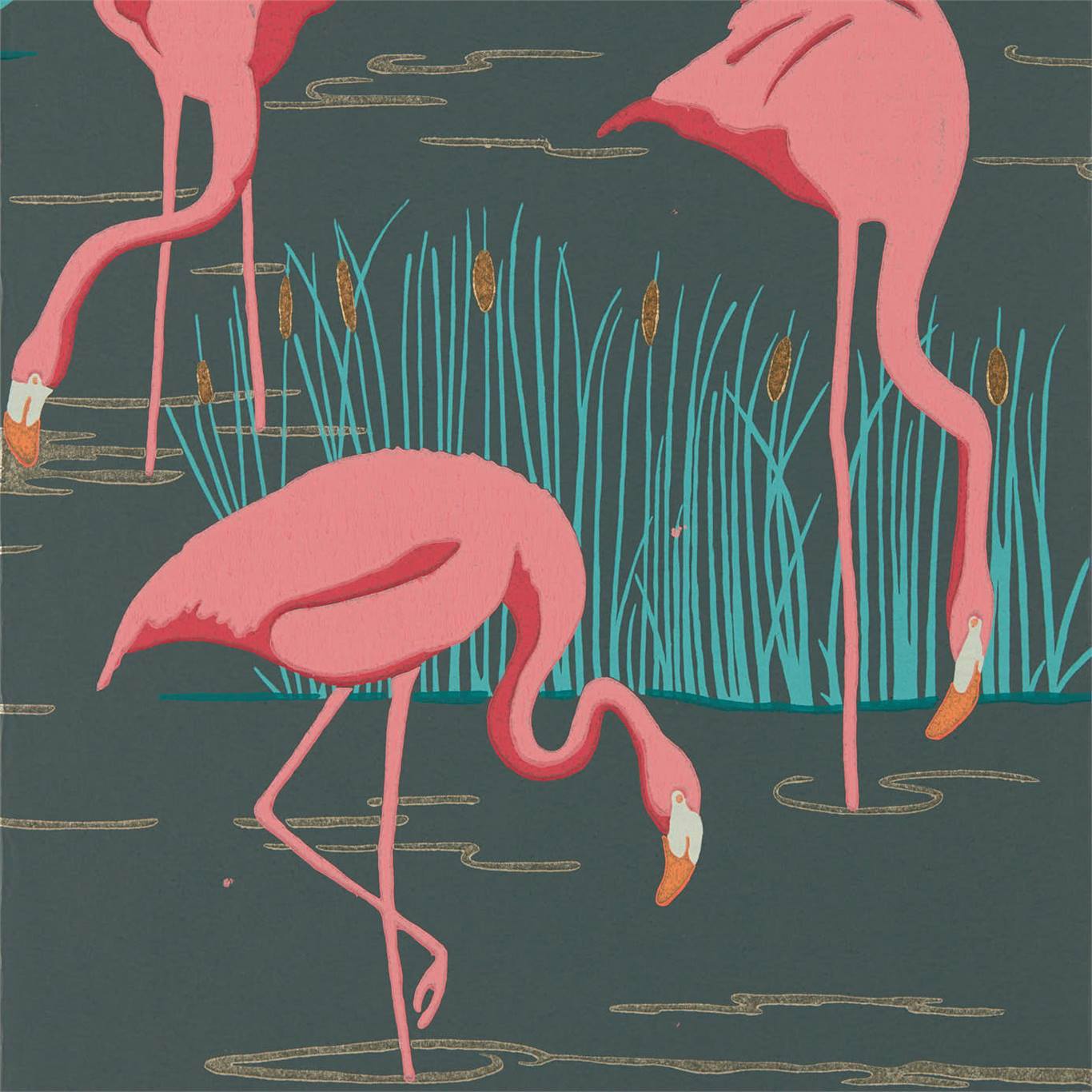 Salinas Wallpaper - Ebony/Coral/Lagoon - Harlequin - HSAW112156