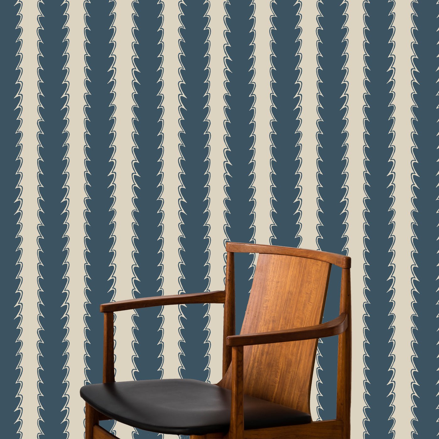 Scallop Stripe Wallpaper - Beakster Blue - Edge Sand - Josephine Munsey - SCA-001-014 - Premier Wallcovering