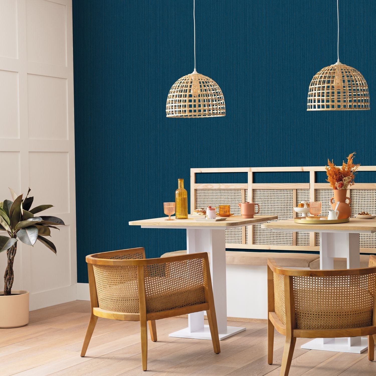 Scarlett Uni Metallise Wallpaper - Bleu Canard - Caselio - 100516066