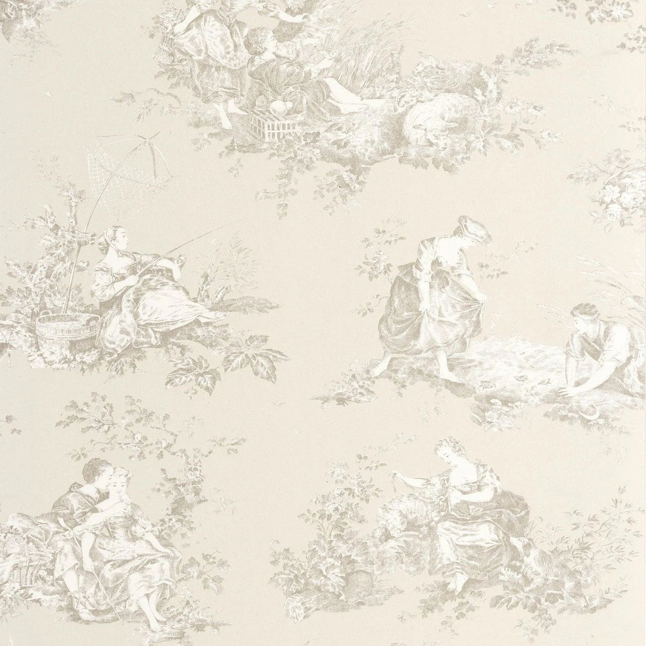 Scene D'ete Les Belles Toiles De Jouy 2 Wallpaper - Beige Lin - Casadeco - 87911212 - Premier Wallcovering