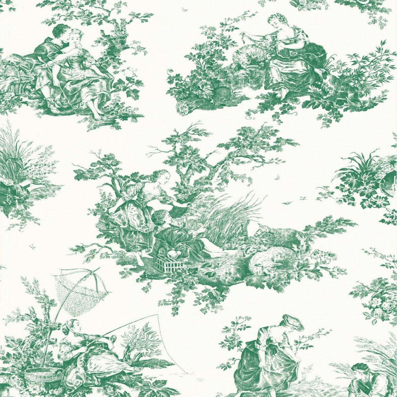 Scene D'Ete Les Belles Toiles De Jouy Wallpaper - Vert Empire - Casadeco - 87917710 - Premier Wallcovering