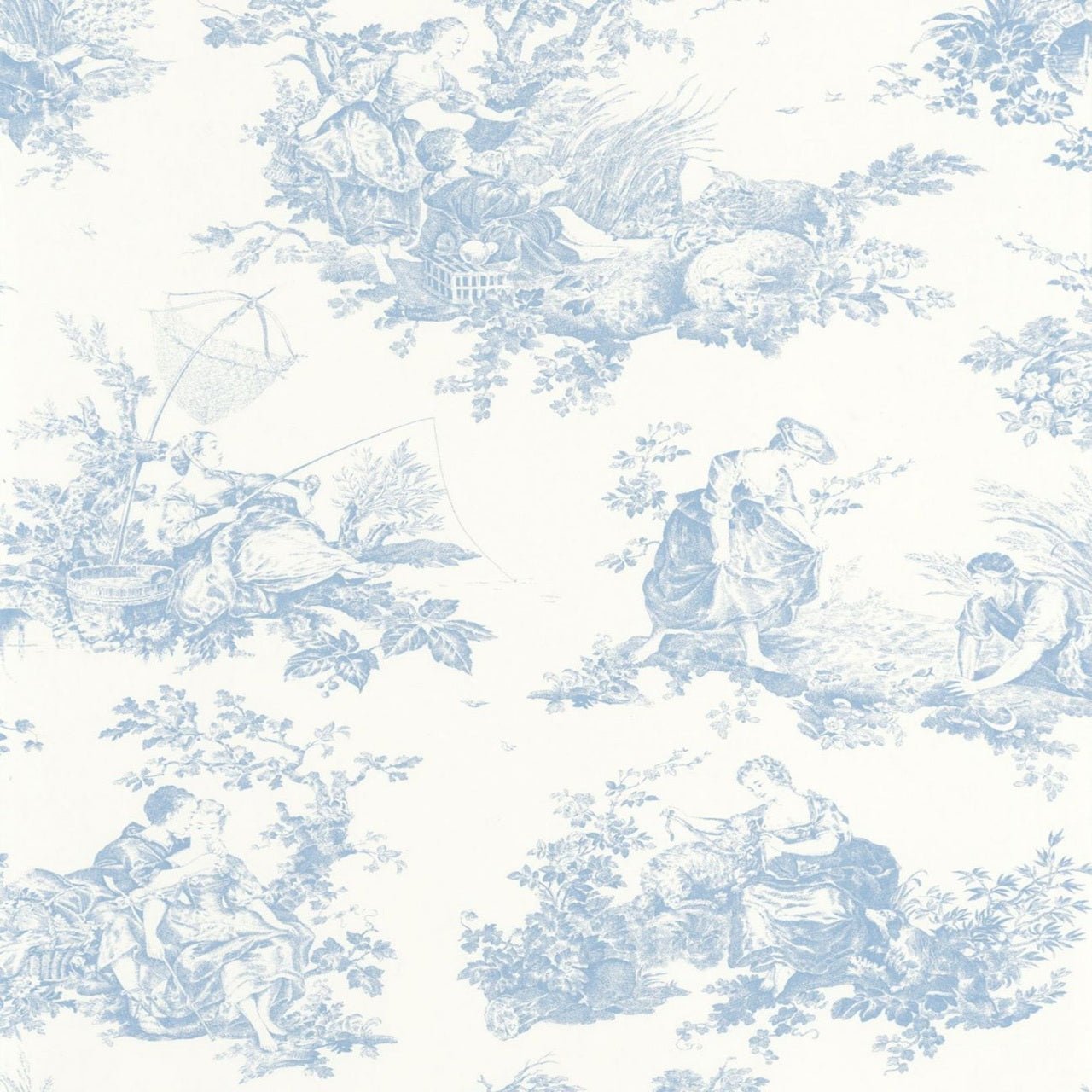 Scene D'Ete Les Belles Toiles De Jouy Wallpaper - Bleu Porcelaine - Casadeco - 87916217 - Premier Wallcovering