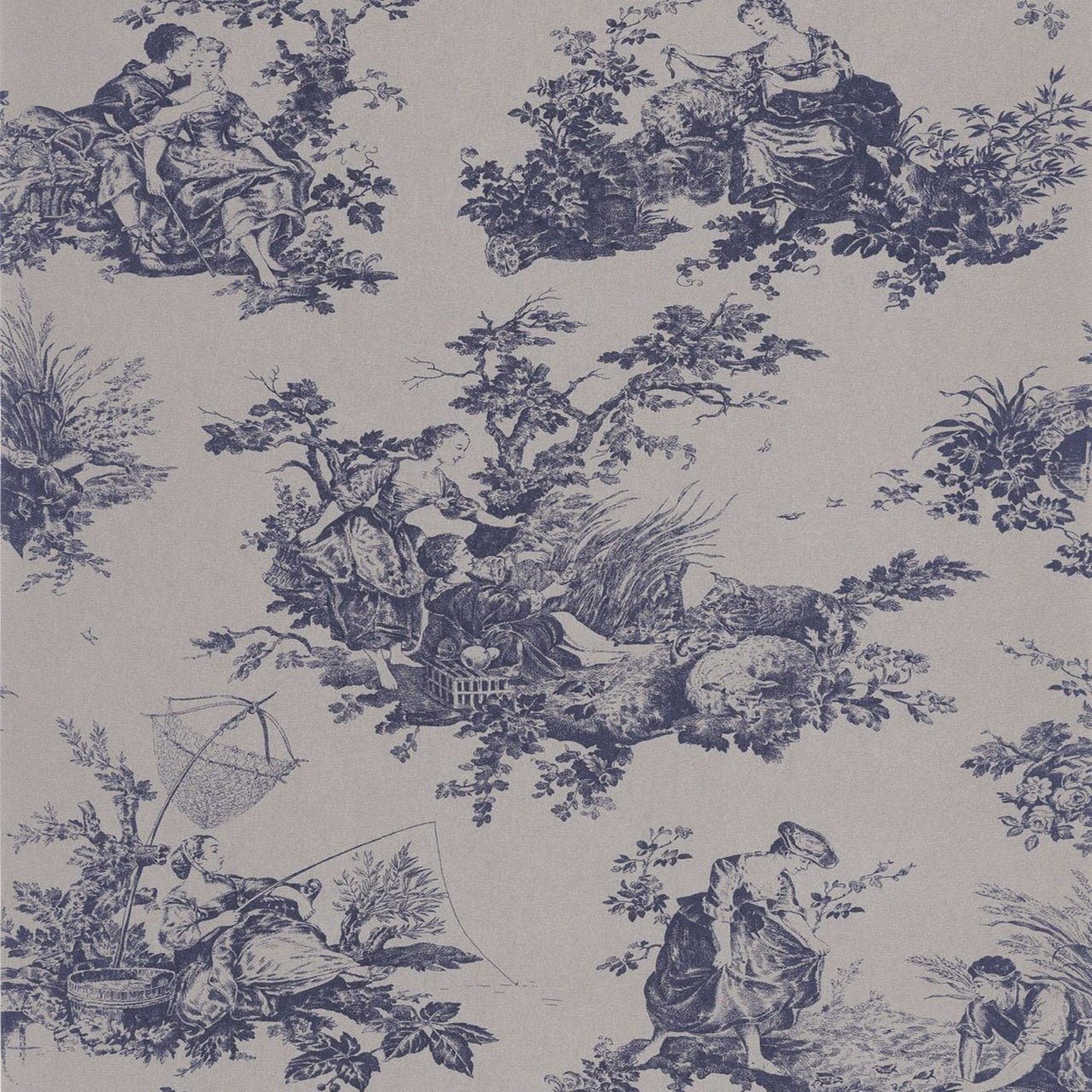 Scene D'Ete Les Belles Toiles De Jouy Wallpaper - Bleu Profond - Casadeco - 87996706 - Premier Wallcovering