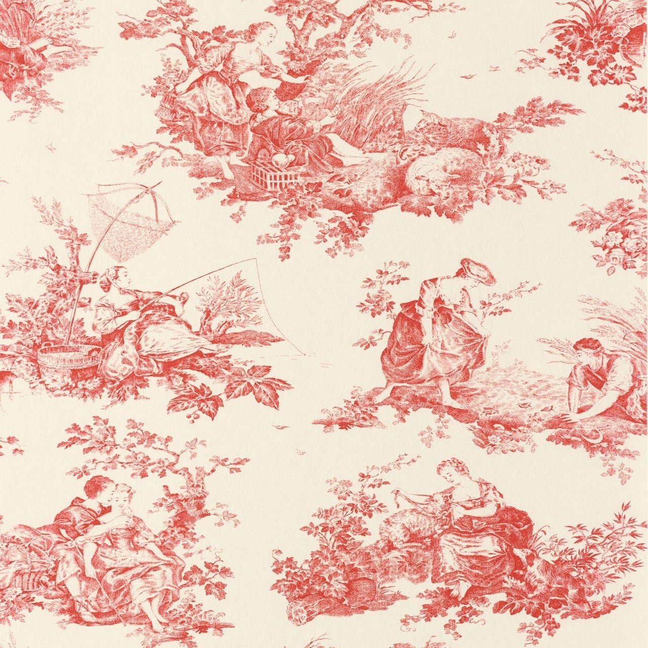 Scene D'Ete Les Belles Toiles De Jouy Wallpaper - Rouge Carmin - Casadeco - 87918201 - Premier Wallcovering
