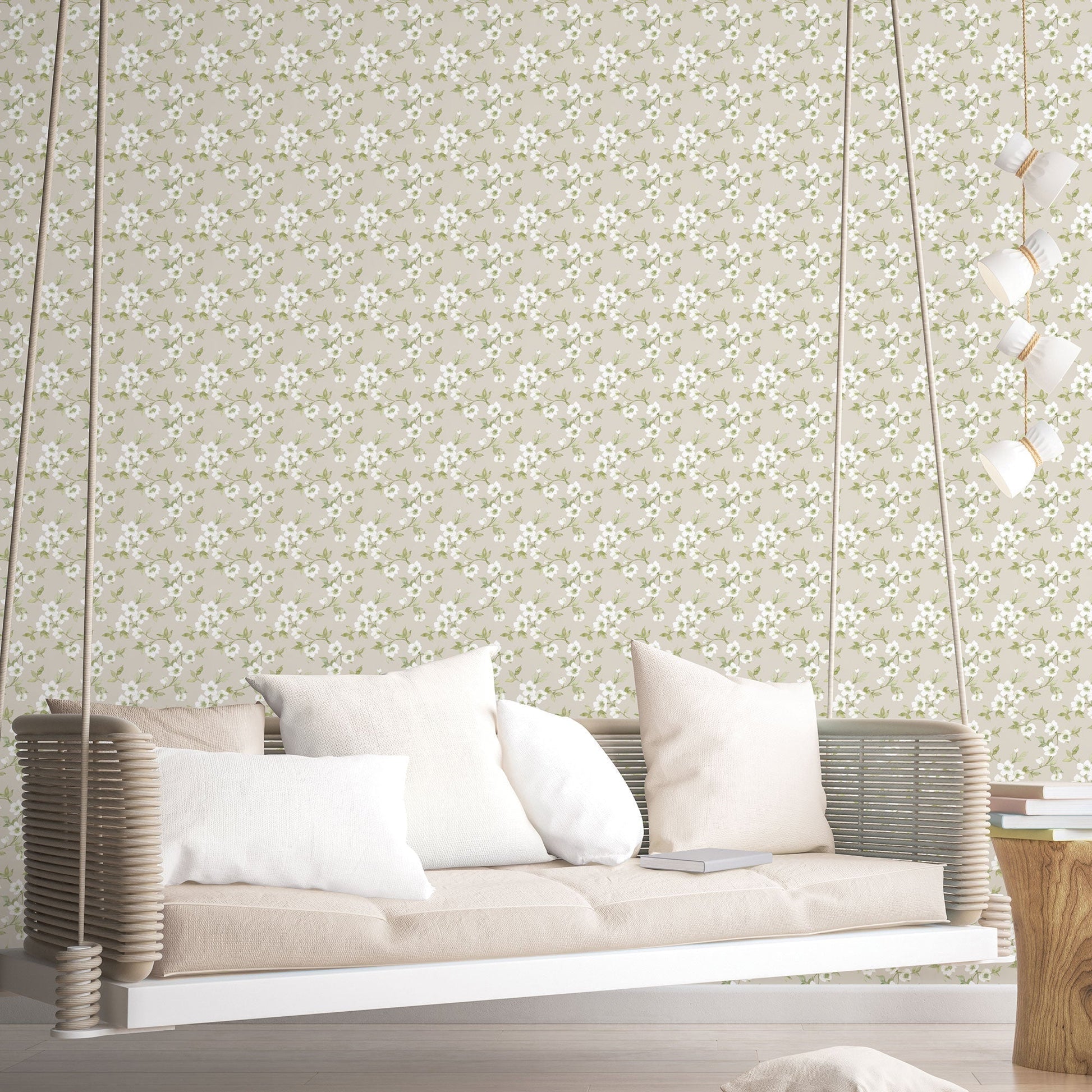 Secret Garden Anemone Mini Wallpaper - Taupe / Green - Galerie - G78488 - Premier Wallcovering