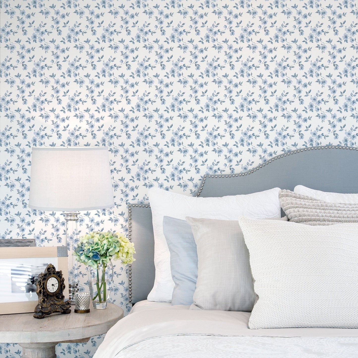 Secret Garden Anemone Mini Wallpaper - Blues / White - Galerie - G78481 - Premier Wallcovering