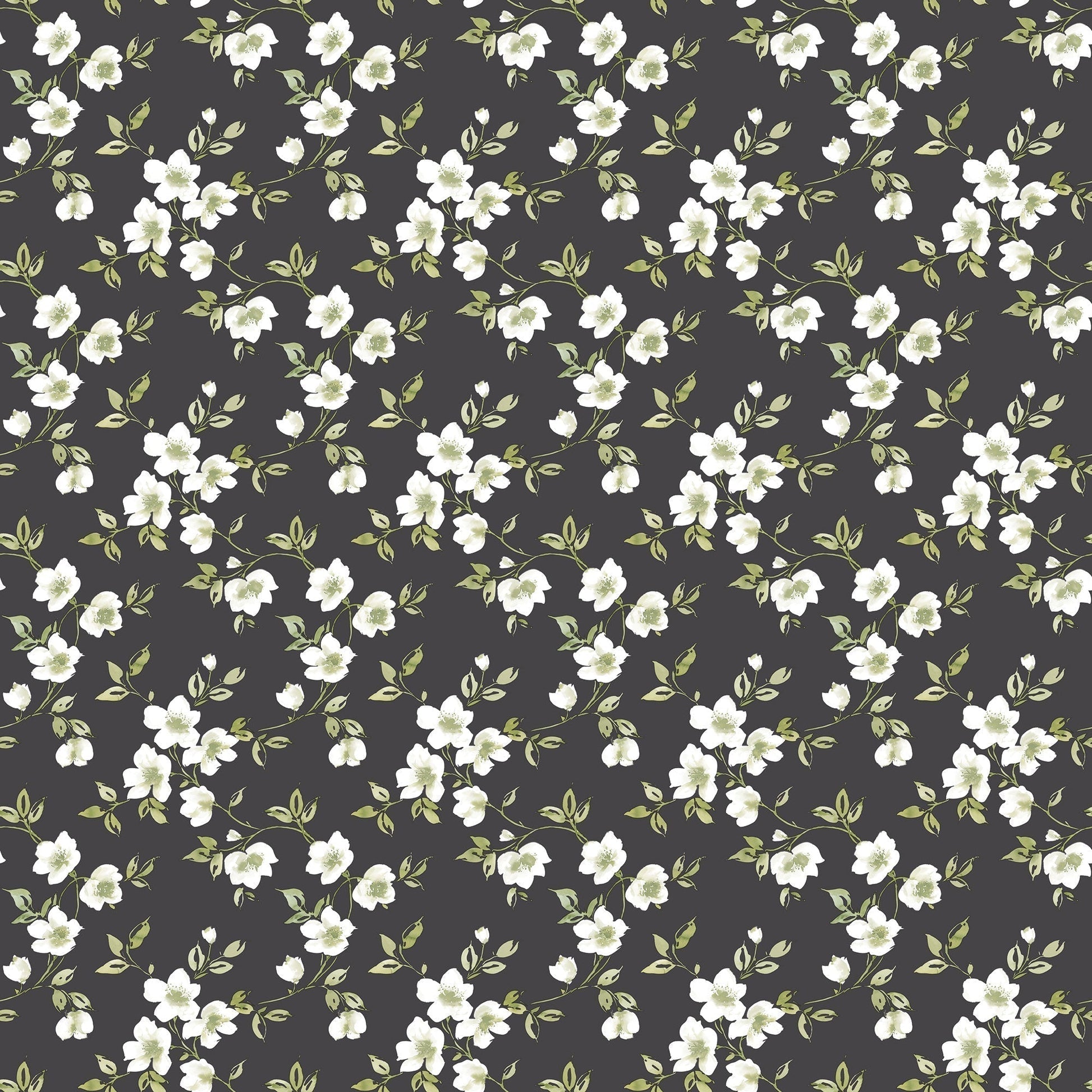 Secret Garden Anemone Mini Wallpaper - Black / Green / Taupe - Galerie - G78480 - Premier Wallcovering