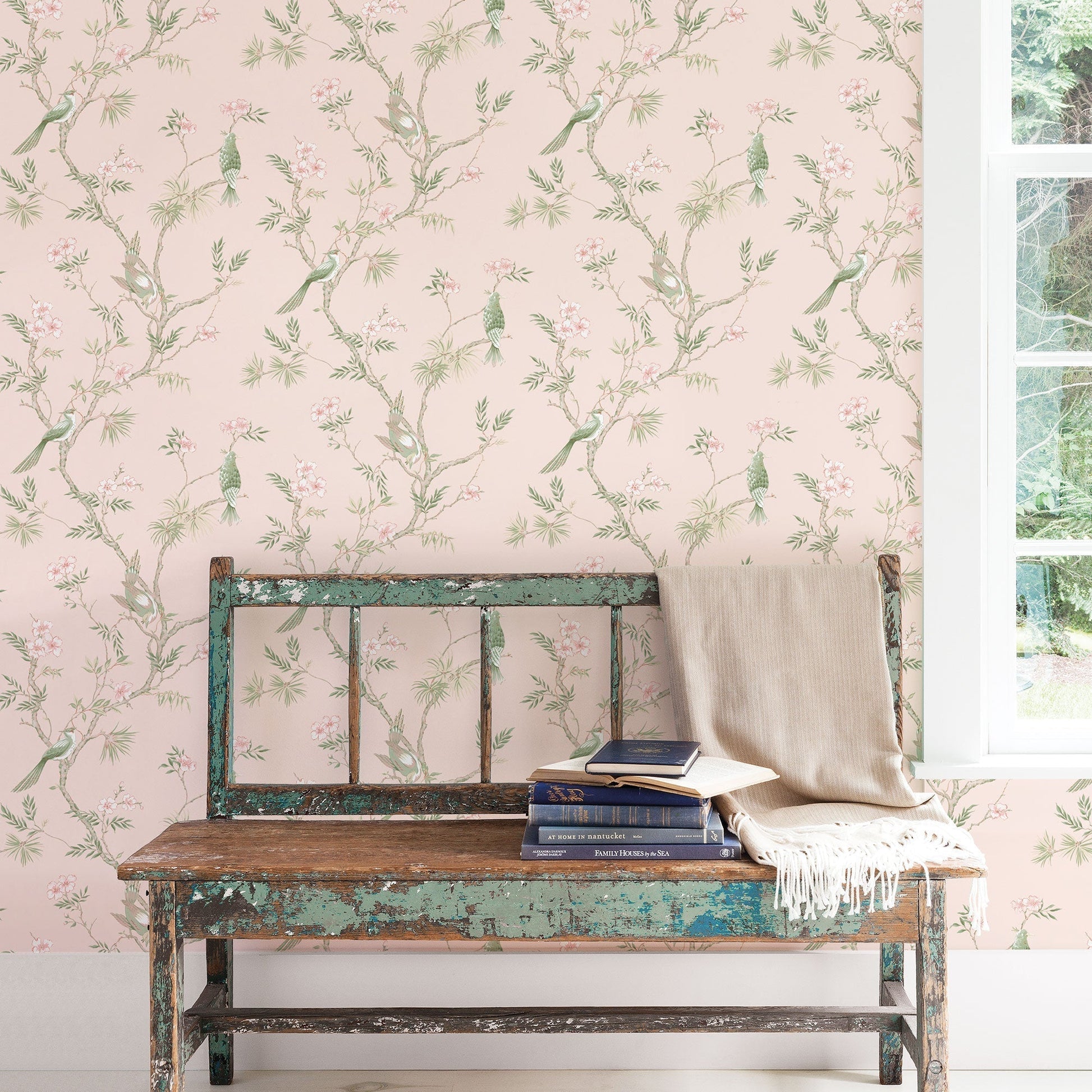 Secret Garden Classic Bird Trail Wallpaper - Pink / Green - Galerie - G78493 - Premier Wallcovering