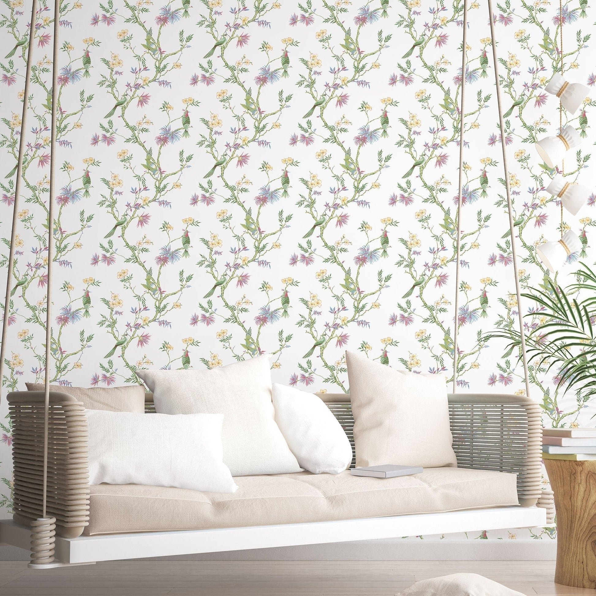 Secret Garden Classic Bird Trail Wallpaper - Green / Pink - Galerie - G78490 - Premier Wallcovering