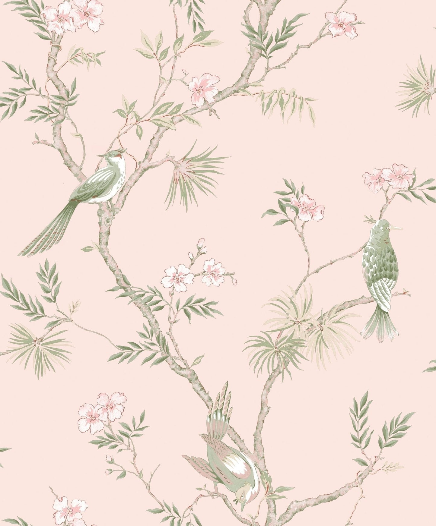 Secret Garden Classic Bird Trail Wallpaper - Pink / Green - Galerie - G78493 - Premier Wallcovering