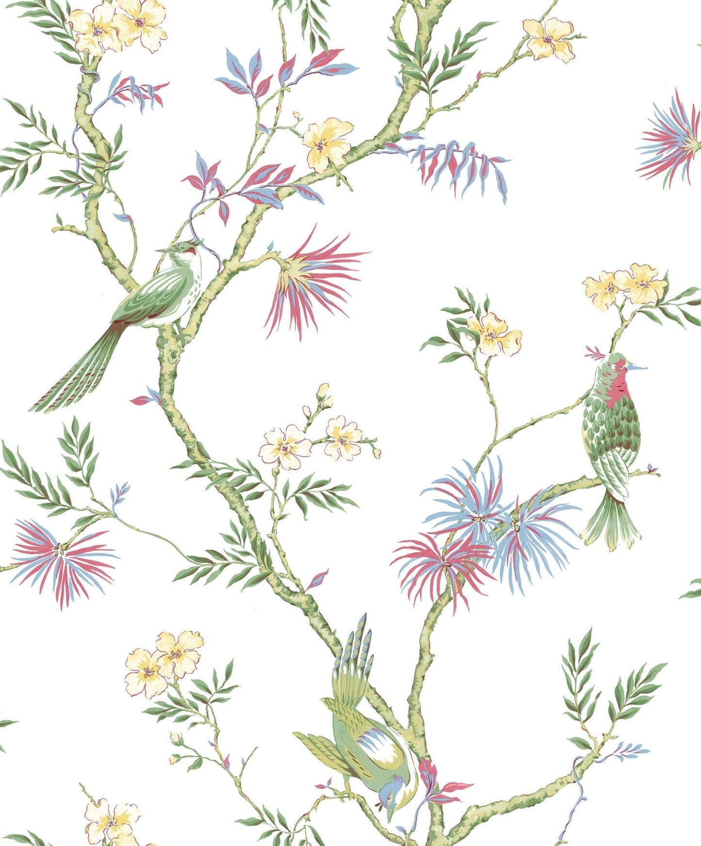 Secret Garden Classic Bird Trail Wallpaper - Green / Pink - Galerie - G78490 - Premier Wallcovering