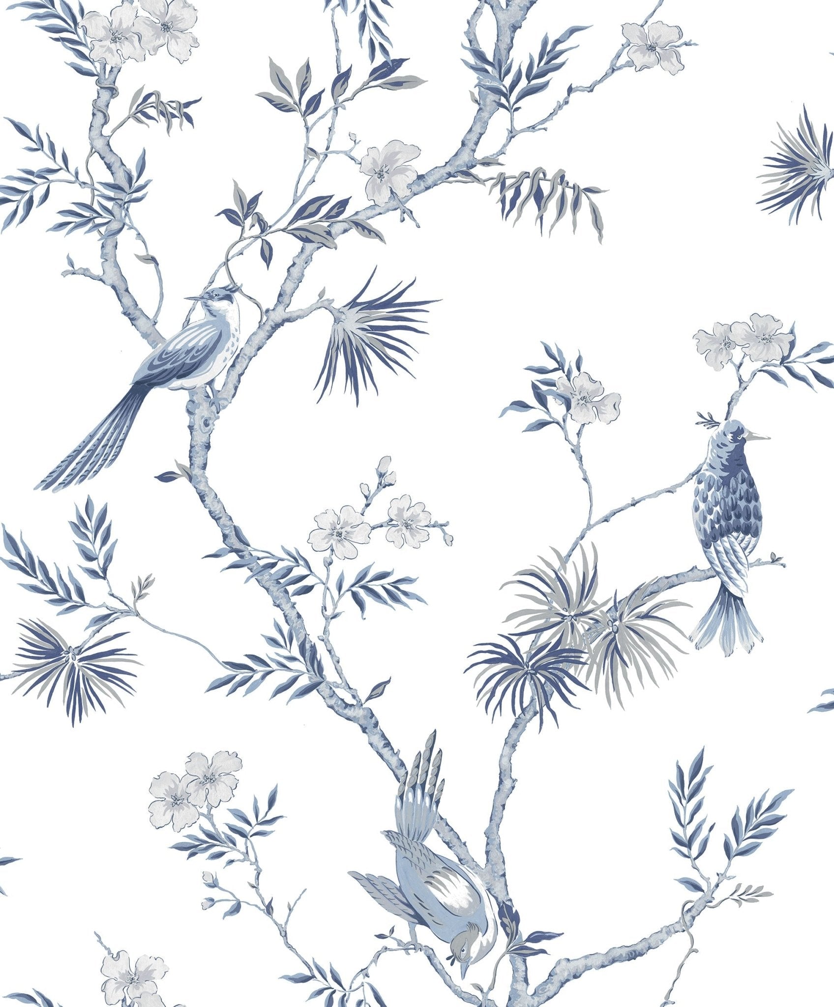 Secret Garden Classic Bird Trail Wallpaper - Blue / White - Galerie - G78489 - Premier Wallcovering